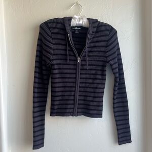 Charlotte Russe grey & black striped zip-up sweater